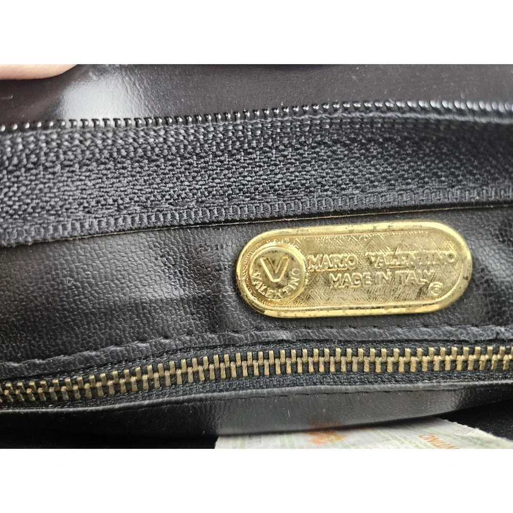 Valentino by Mario Valentino V Logo Signature Black‎ Leather Clutch Bag
